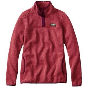 LL Bean Womens Red Sweater Fleece 1/4 Snap Pullover Size 1X Pockets